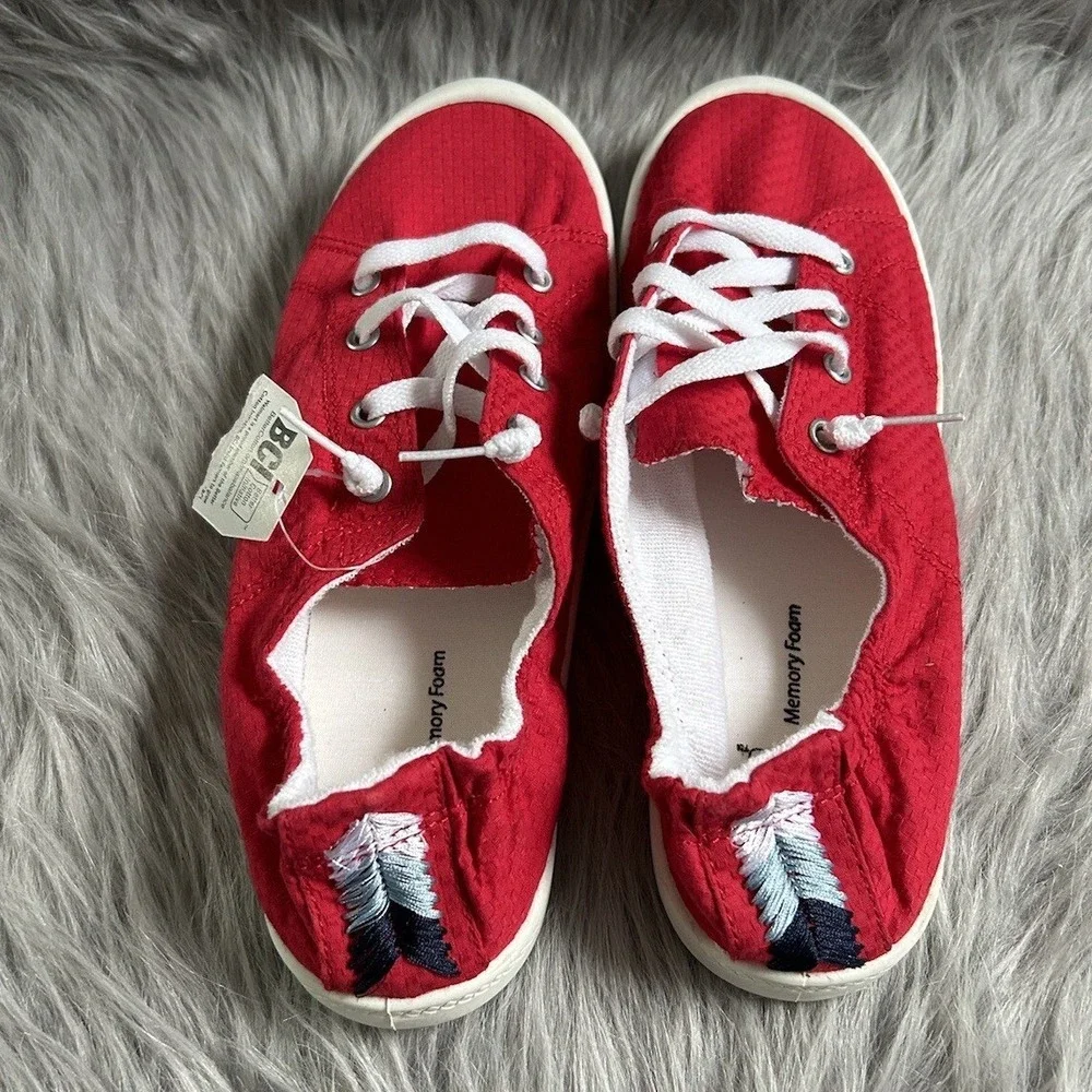 Time And Tru Slip On Shoes Women Size 9 1/2 Red Lightweight Memory Foam Sneakers
